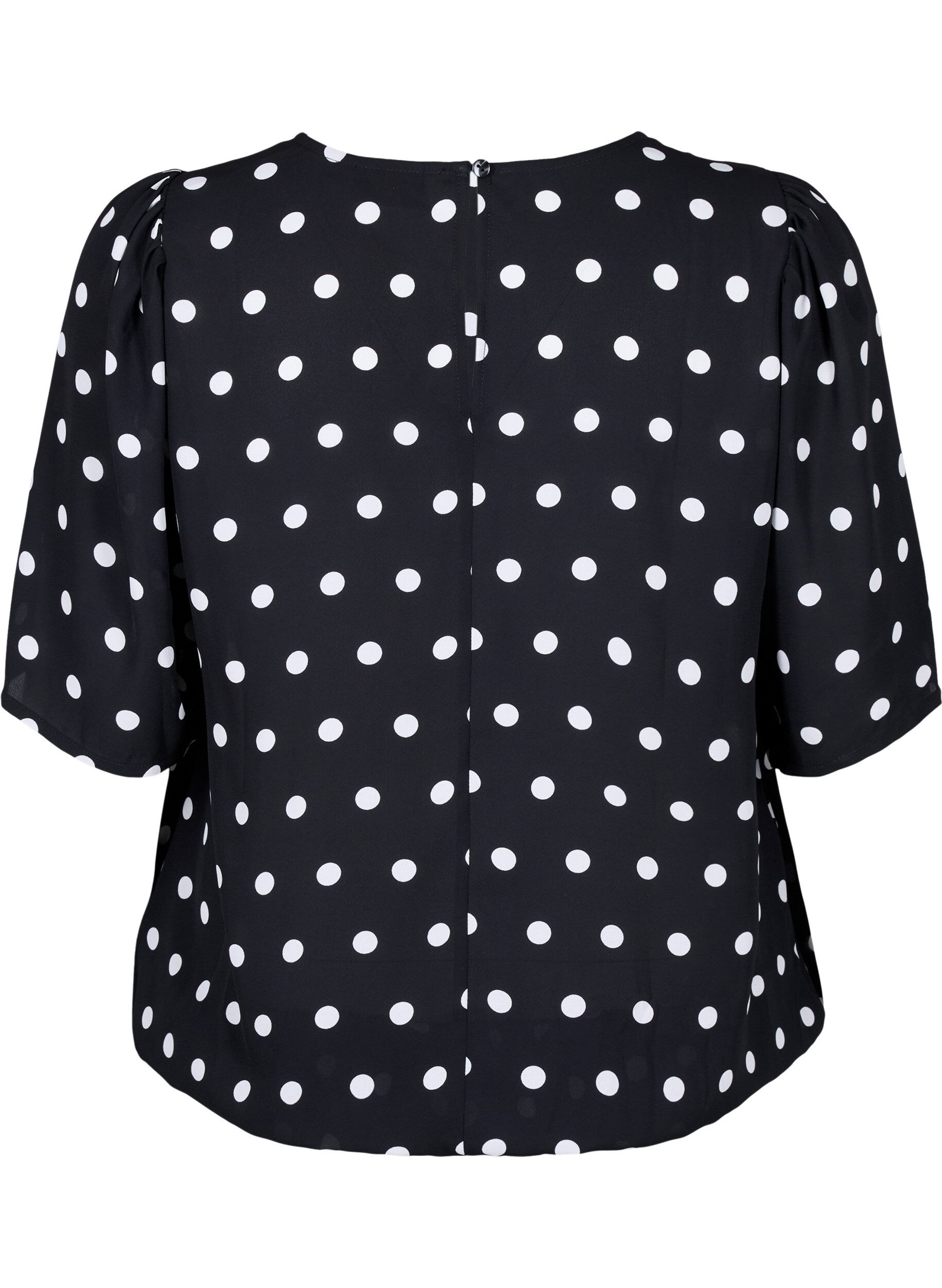 Zizzi Prikket bluse med korte &aelig;rmer, Black W. White Dot, Packshot image number 1
