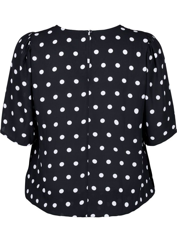 Prikket bluse med korte ærmer, Black W. White Dot, Packshot image number 1