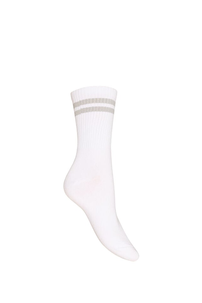 Bomuldsstr&oslash;mper med striber, Hvid, Packshot image number 1
