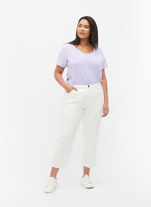 Ensfarvet basis t-shirt i bomuld, Lavender, Model image number 2