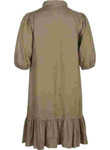 Kjole med flæsekant og 3/4 ærmer, Dusty Olive, Packshot image number 1
