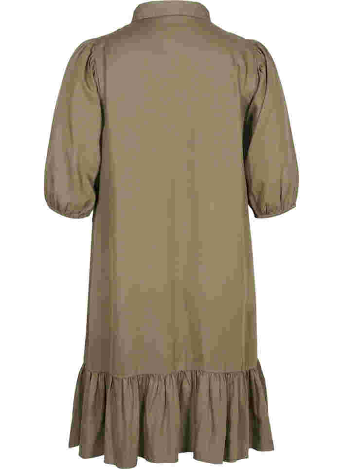 Kjole med flæsekant og 3/4 ærmer, Dusty Olive, Packshot image number 1