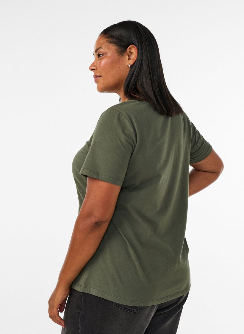 Ensfarvet basis t-shirt i bomuld, Gr&oslash;n, Model image number 2
