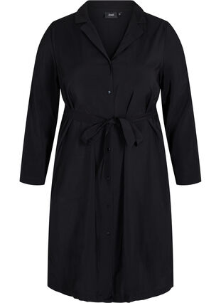 Viskose kjole med knapper og bælte, Black, Packshot image number 0