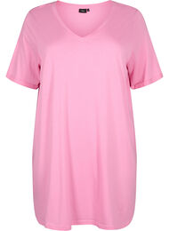 Ensfarvet oversize t-shirt med v-hals, Rosebloom