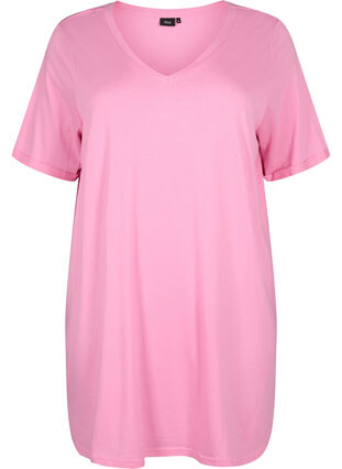 Ensfarvet oversize t-shirt med v-hals, Rosebloom, Packshot image number 0