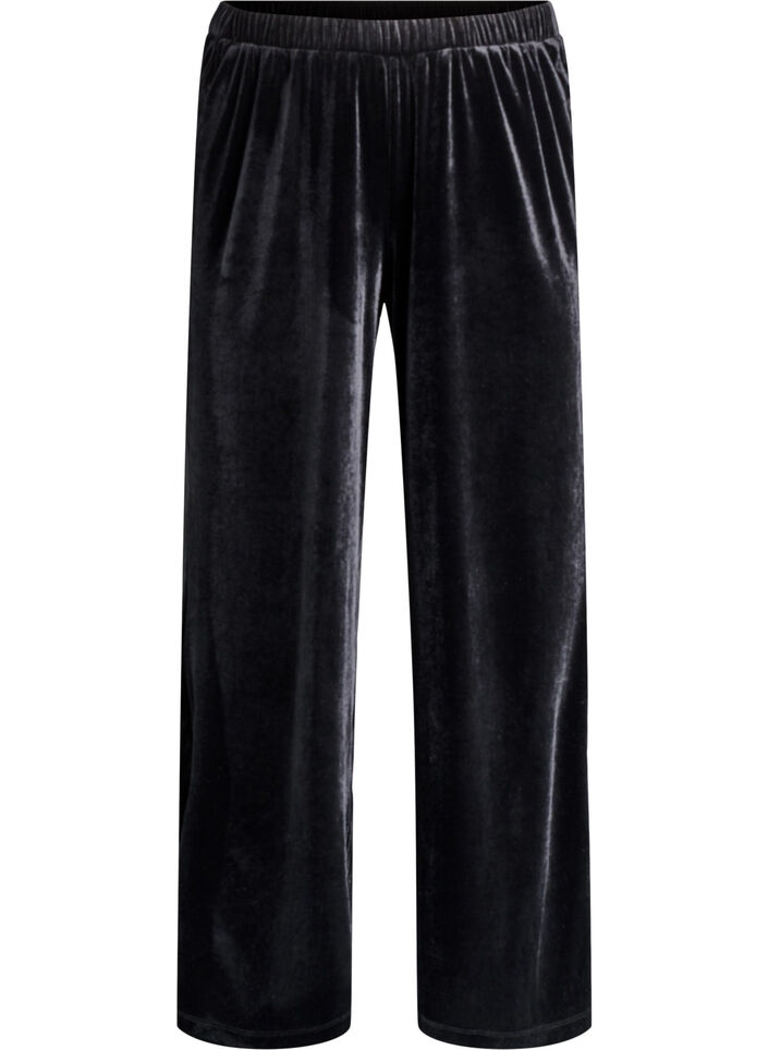 Velourbukser med høj talje og brede ben, Sort, Packshot