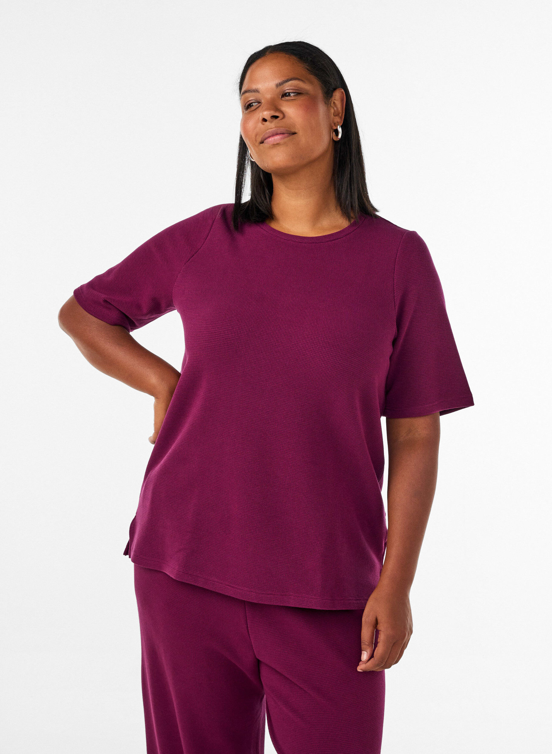 ZizziBluse med struktur og albuelange &aelig;rmer, R&oslash;d, Model image number 0