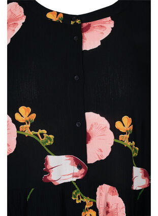 Printet viskose tunika med 3/4 ærmer, Black Big Flower, Packshot image number 2