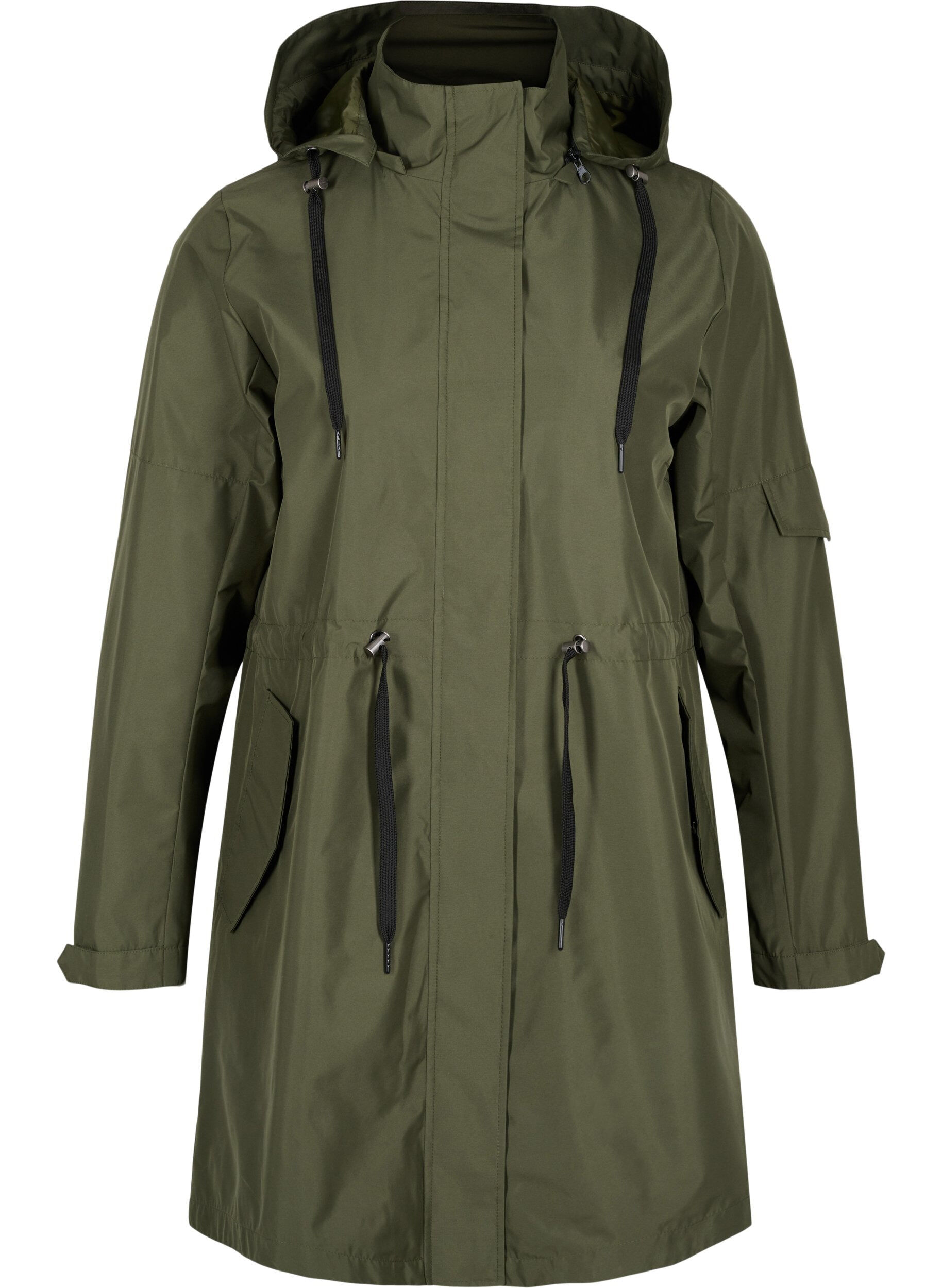 Zizzi Vandt&aelig;t parka med aftagelig h&aelig;tte, Forest Night, Packshot image number 0