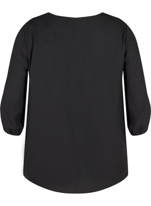 Ensfarvet bluse med blonder og 3/4 ærmer, Black, Packshot image number 1