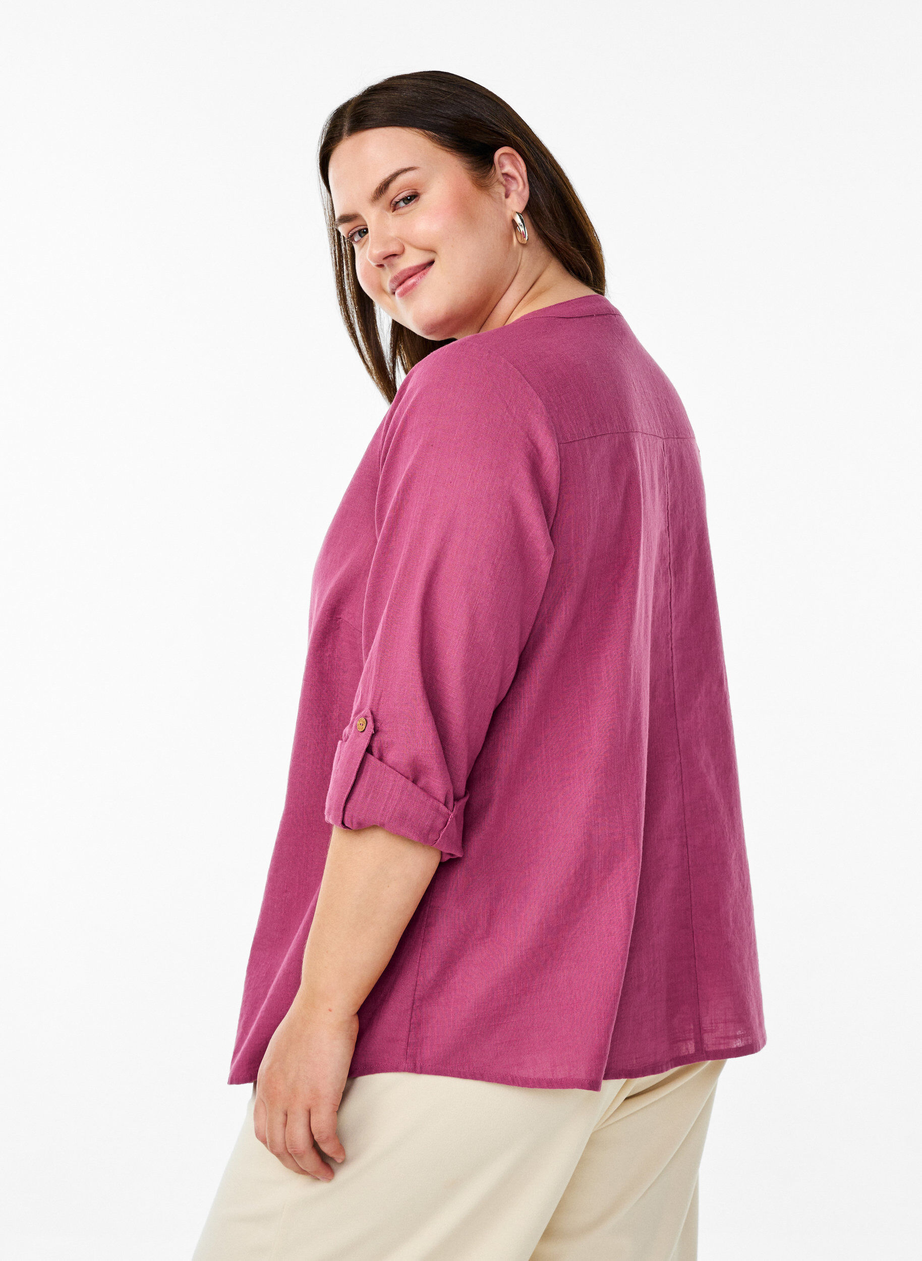 ZizziSkjortebluse i bomuld med v-udsk&aelig;ring, R&oslash;d, Model image number 2