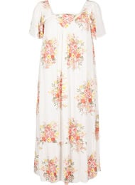 Lang kjole med firkantet udsk&aelig;ring og blomstermotiver, Vanilla