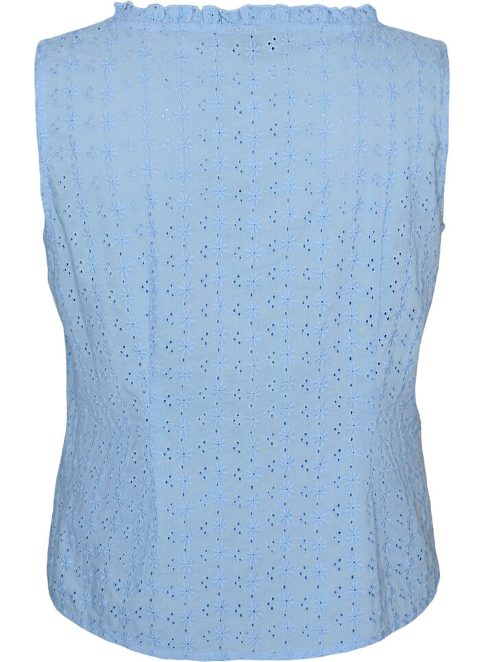 &AElig;rmel&oslash;s bluse med broderie anglaise og fl&aelig;ser, Bl&aring;, Packshot image number 1