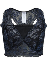 Bralette med blonder og mesh, Black w. blue lace