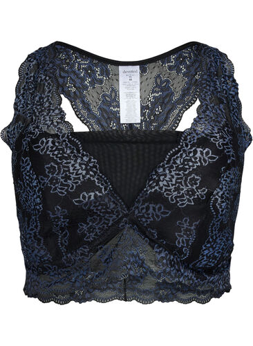 Bralette med blonder og mesh, Black w. blue lace, Packshot image number 0