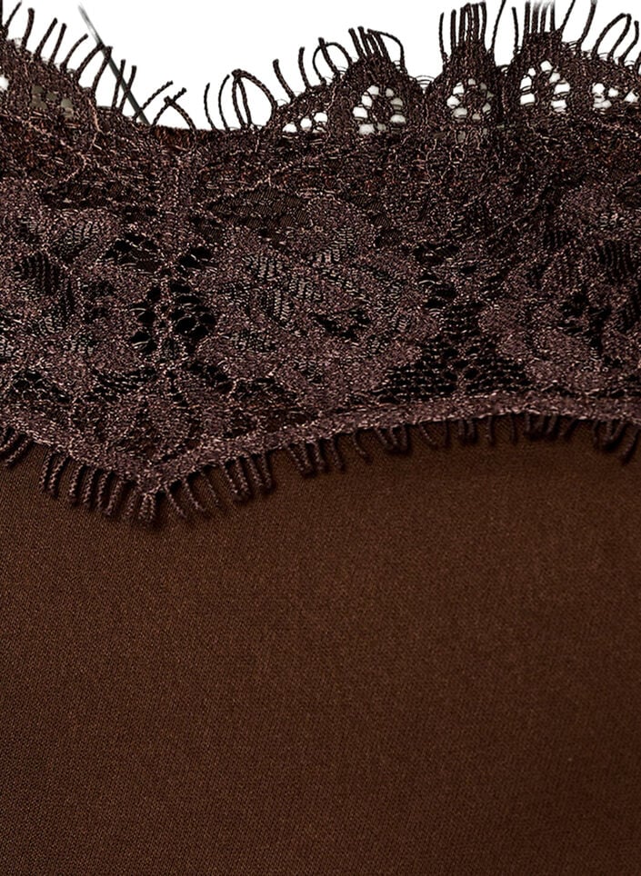 Lang satintop med blondekanter, Brun, Packshot image number 2