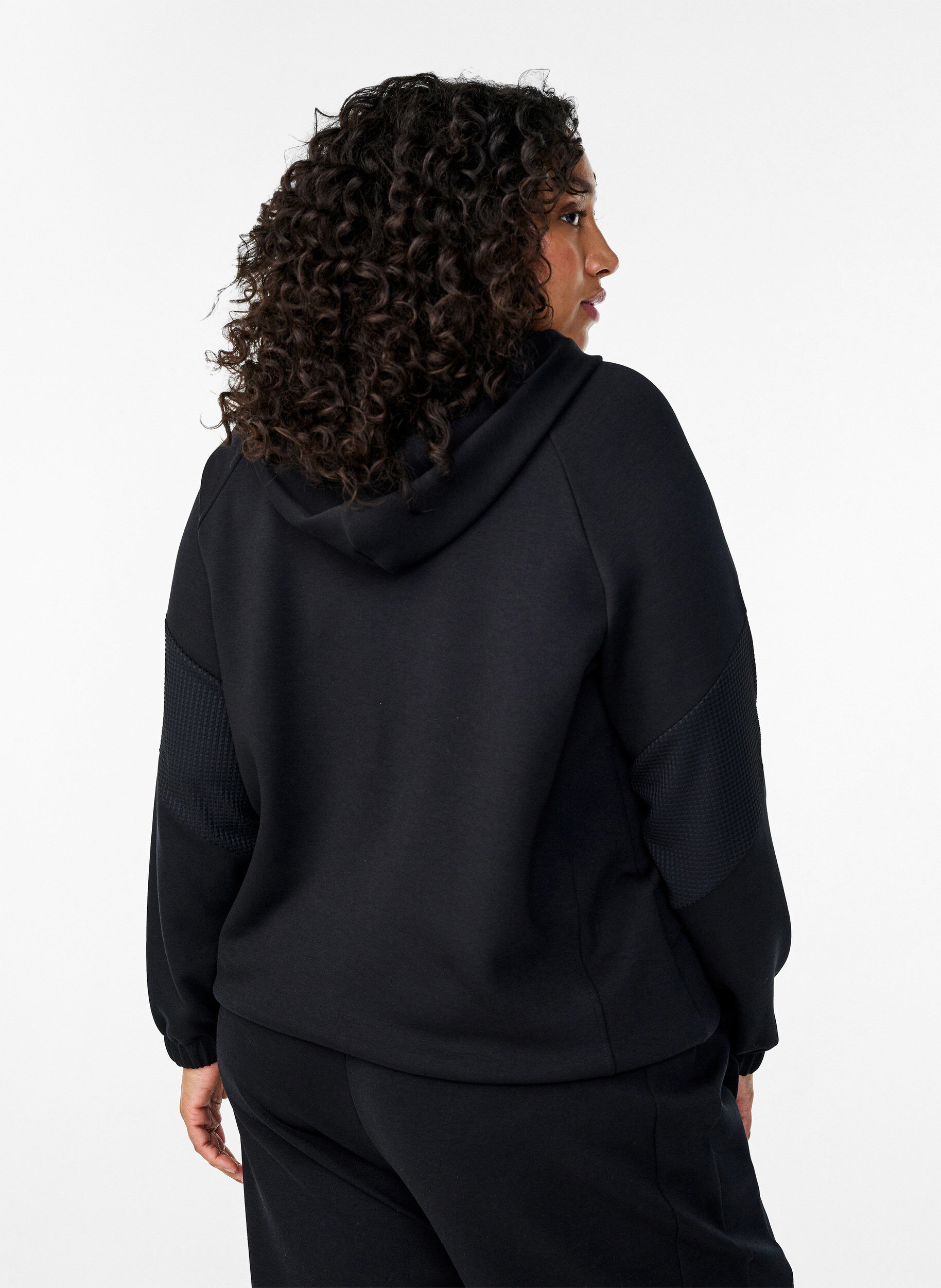 Zizzi Sweat cardigan med h&aelig;tte og lommer, Black, Model image number 1