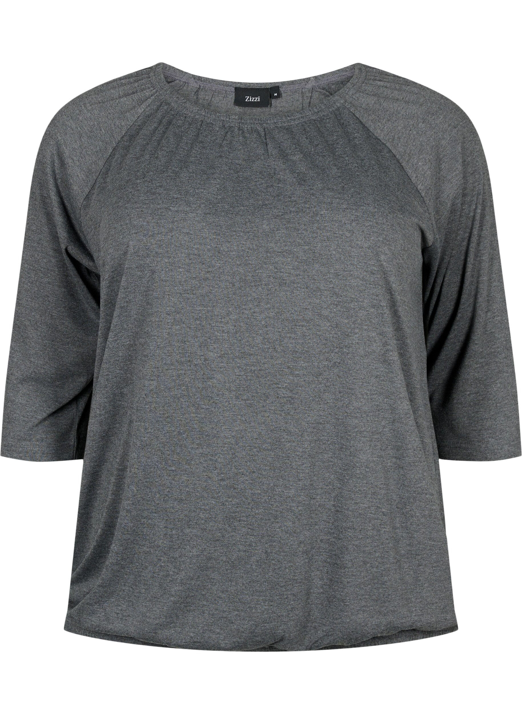 Zizzi Meleret bluse med 3/4 &aelig;rmer, Dark Grey Melange, Packshot image number 0