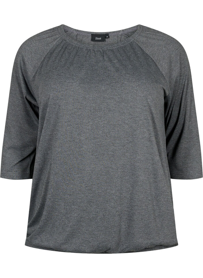 Meleret bluse med 3/4 ærmer, Dark Grey Melange, Packshot image number 0