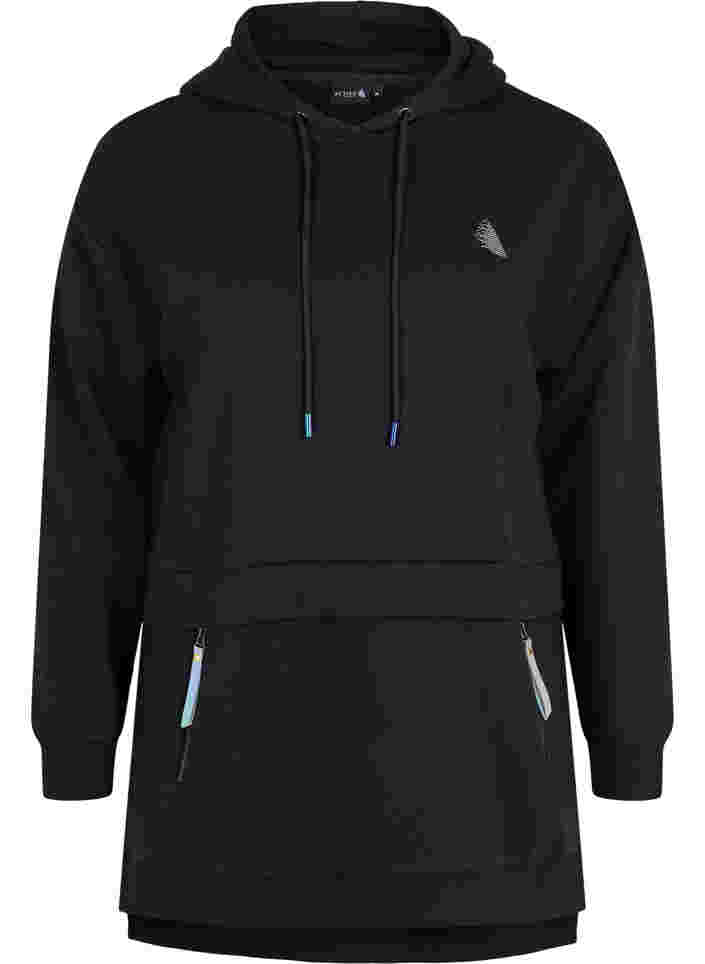 Sweatshirt med hætte og lommer, Black, Packshot image number 0