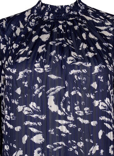 Printet bluse med smock, Blue Leaf AOP, Packshot image number 2