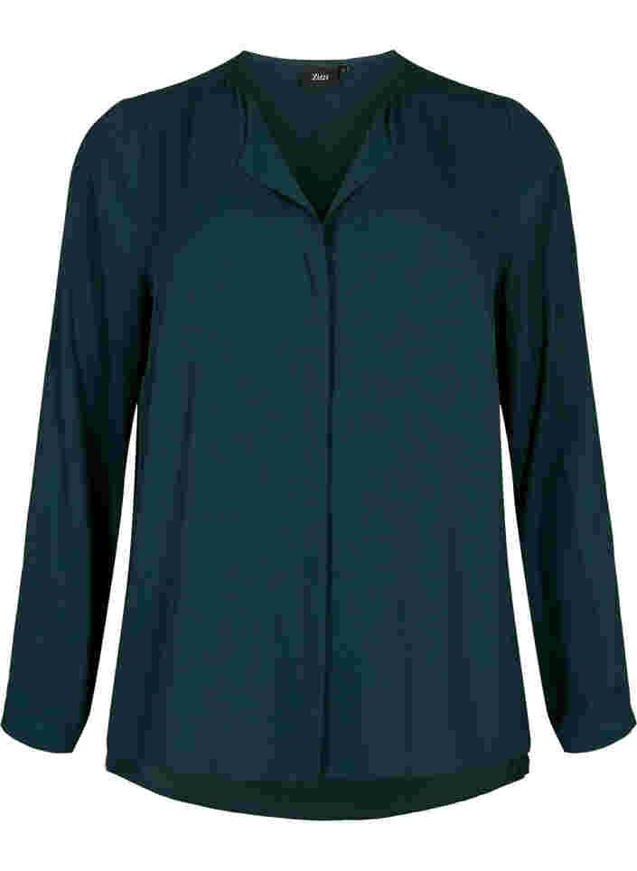 Ensfarvet skjorte med v-udskæring, Scarab, Packshot image number 0