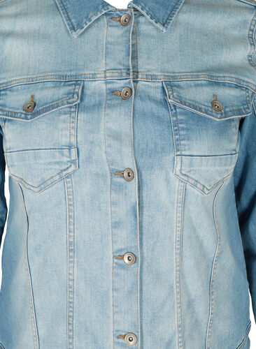 Lys denim jakke med brystlommer, Light blue denim, Packshot image number 2