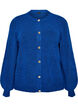 Cardigan i bl&oslash;d strik med guldfarvede knapper, Turkis, Packshot image number 0