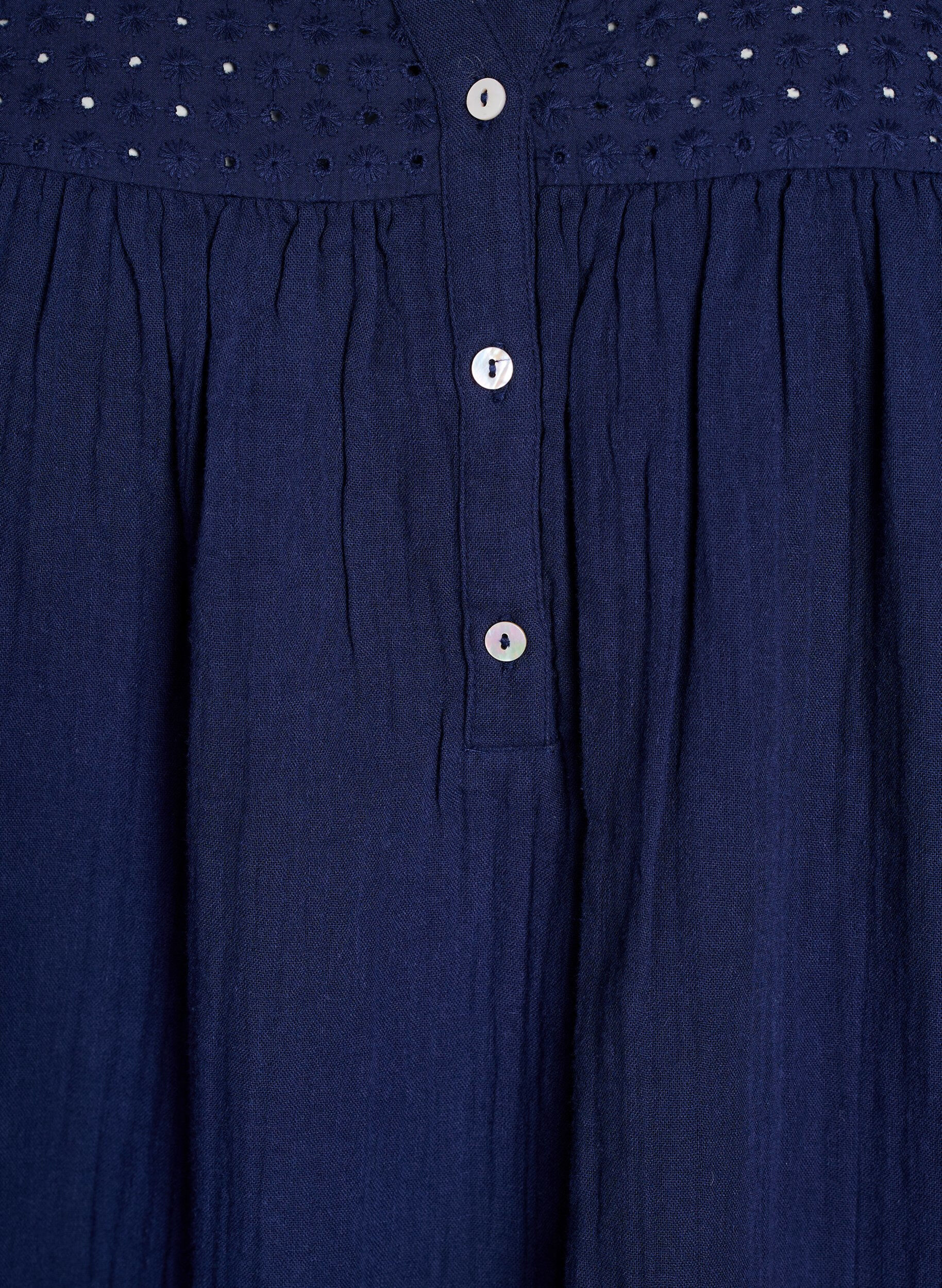 ZizziTunika i bomuldsmusselin med broderi anglaise, Bl&aring;, Packshot image number 2