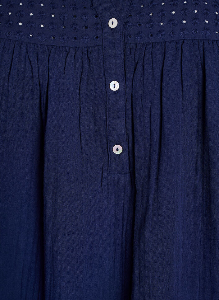 Tunika i bomuldsmusselin med broderi anglaise, Bl&aring;, Packshot image number 2