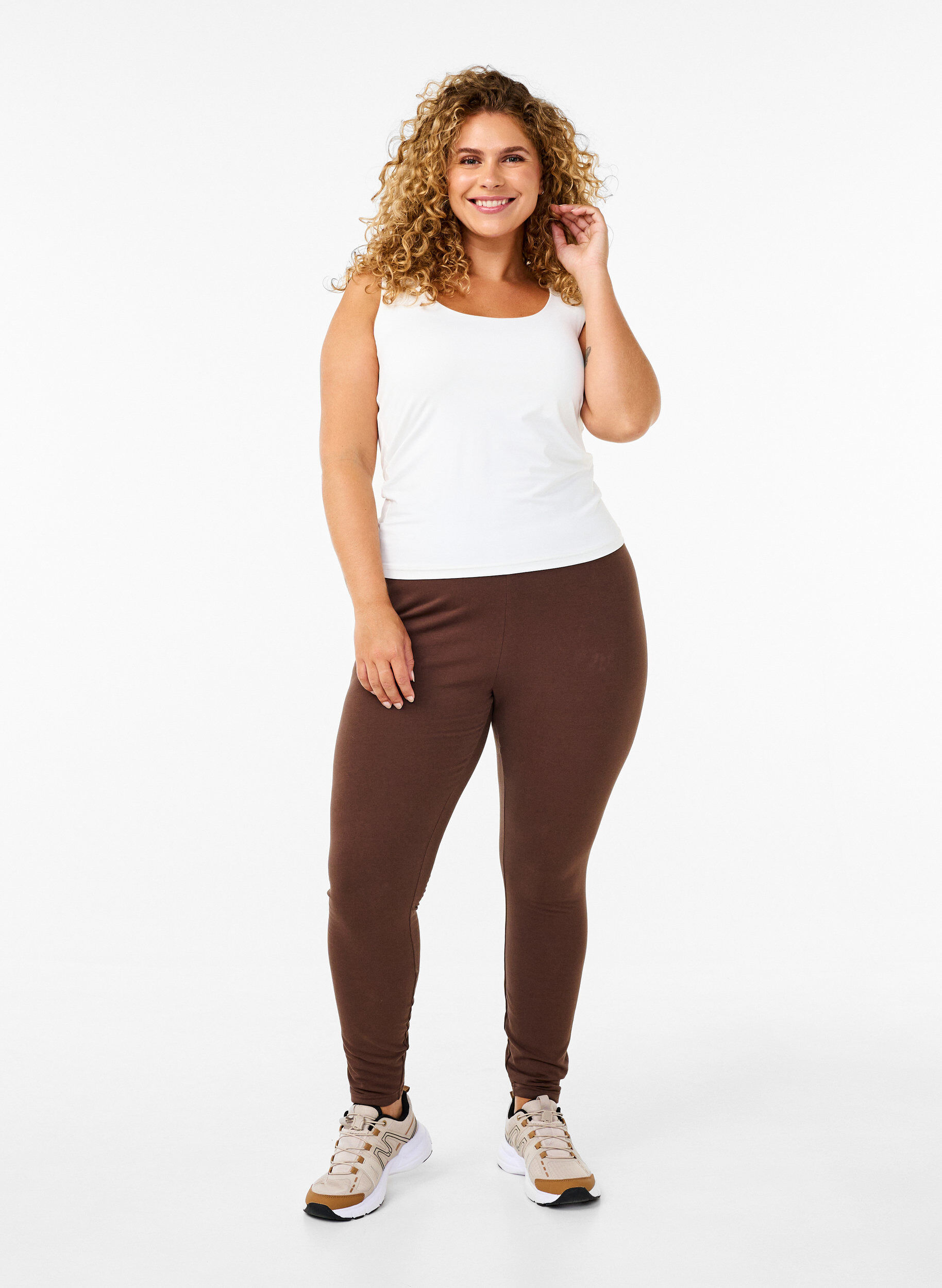 Zizzi Leggings i bomuld med foer, Brun, Model image number 0