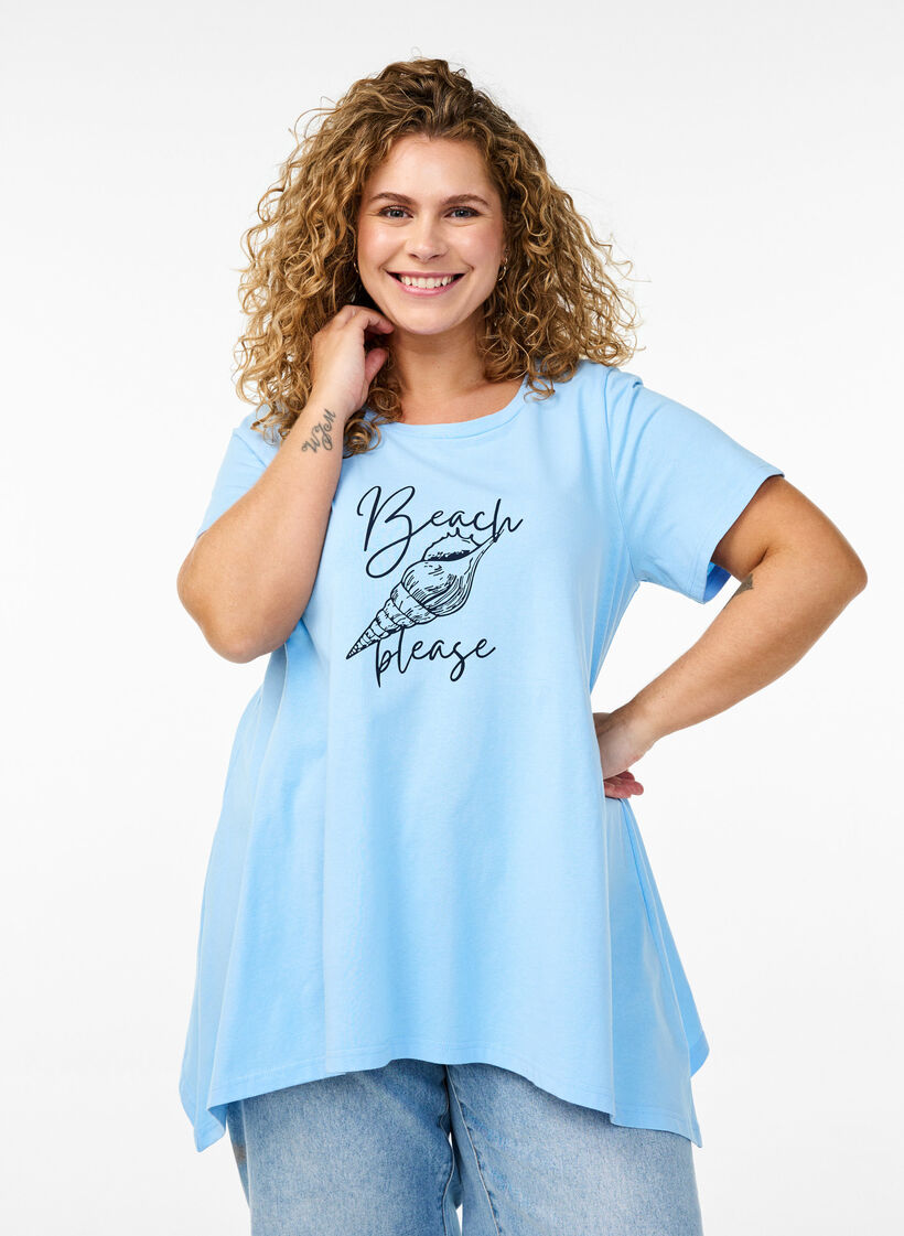 T-shirt med rund hals og A-facon, Bl&aring;, Model image number 0