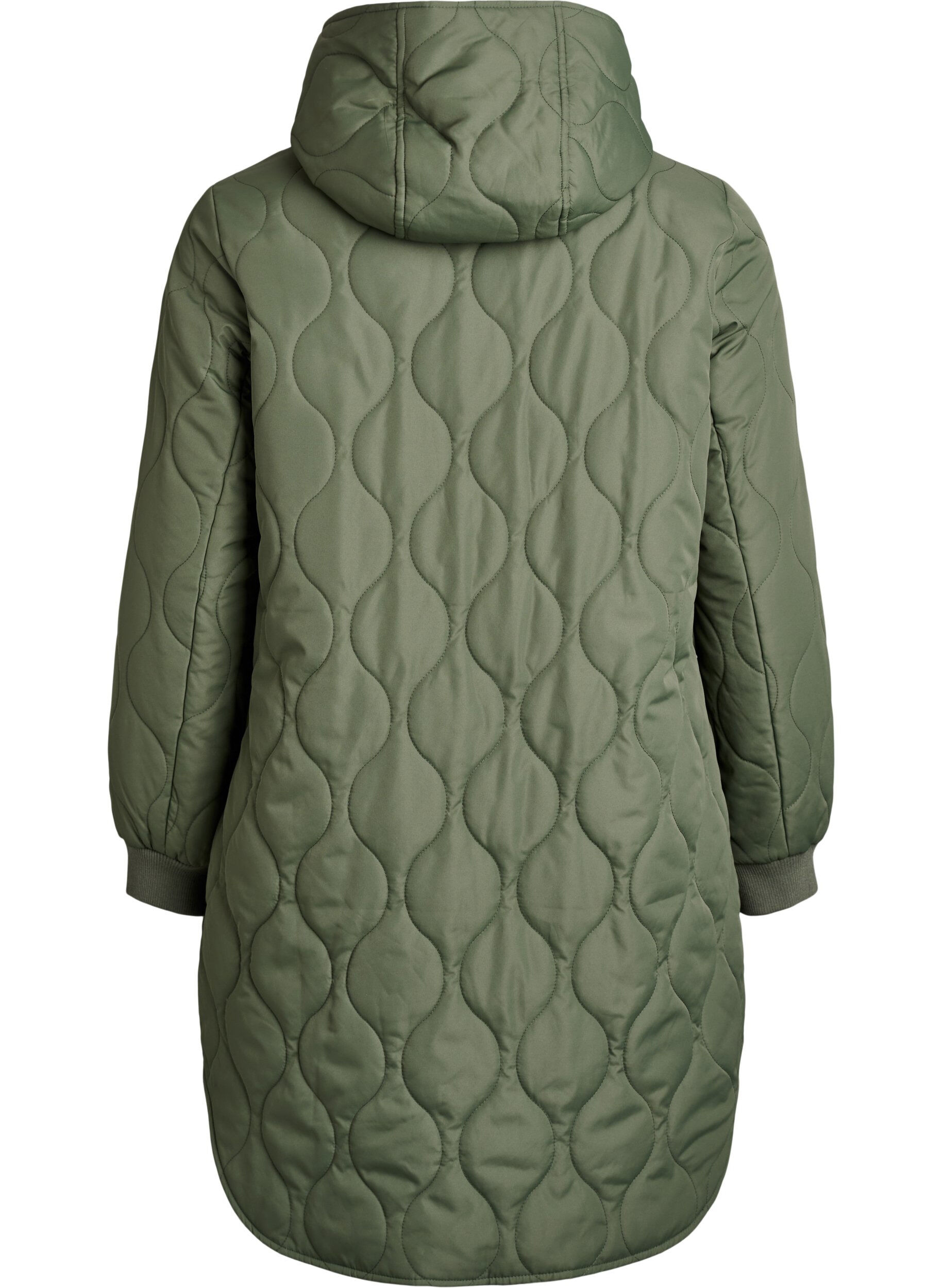 ZizziMellemlang quiltet jakke med h&aelig;tte, Gr&oslash;n, Packshot image number 1