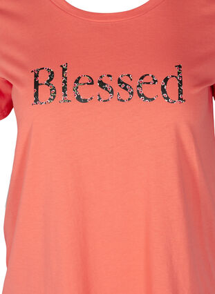 Kortærmet t-shirt med print, Living Coral BLESSED, Packshot image number 2