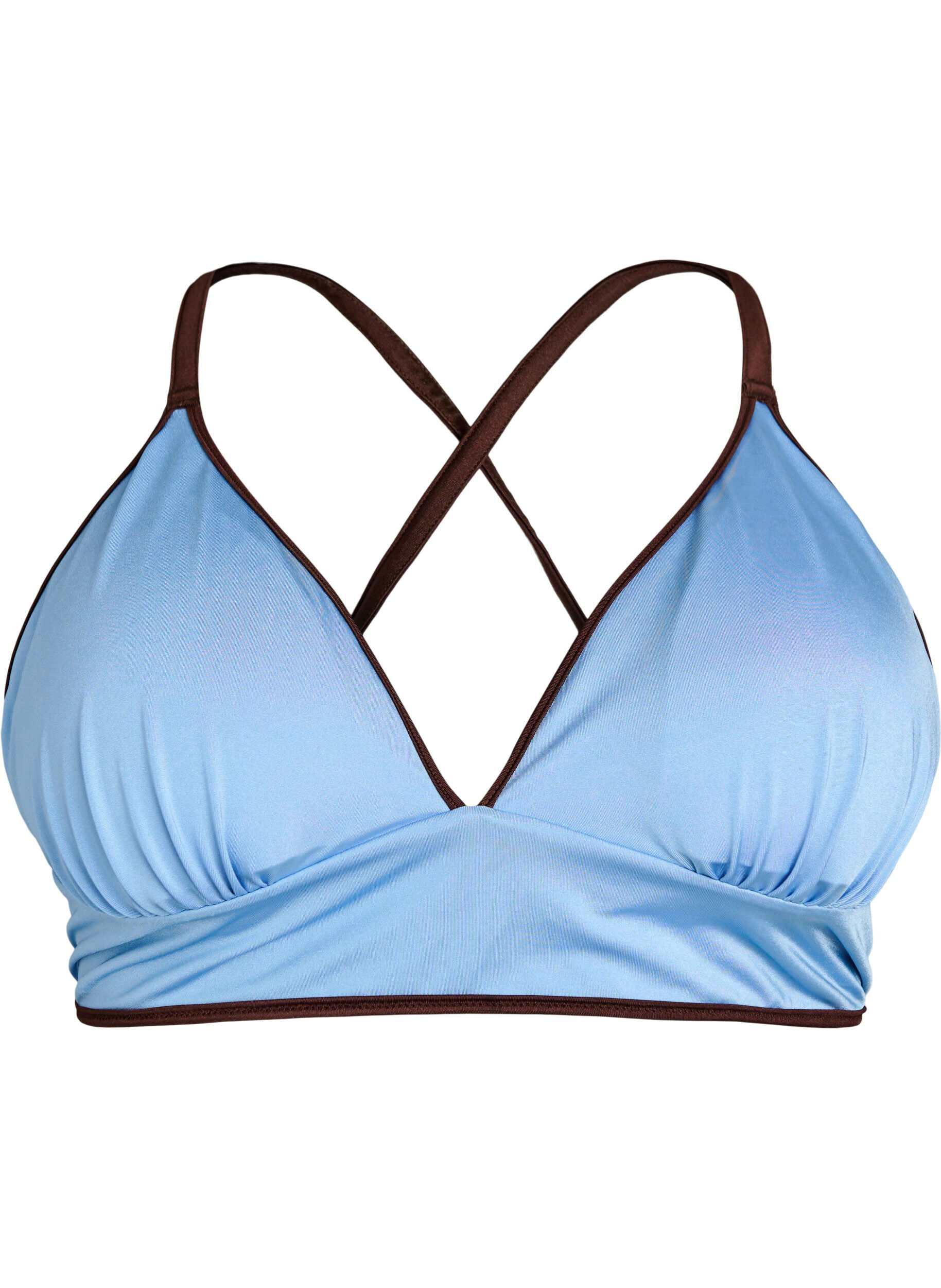ZizziVendbar bikinitop med v-udsk&aelig;ring og krydsstropper, Brun, Packshot image number 3