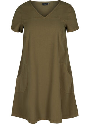 Kortærmet kjole i bomuld, Ivy Green, Packshot image number 0