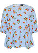 Bomuldsbluse med tomatprint og peplum, Bl&aring;, Packshot image number 0