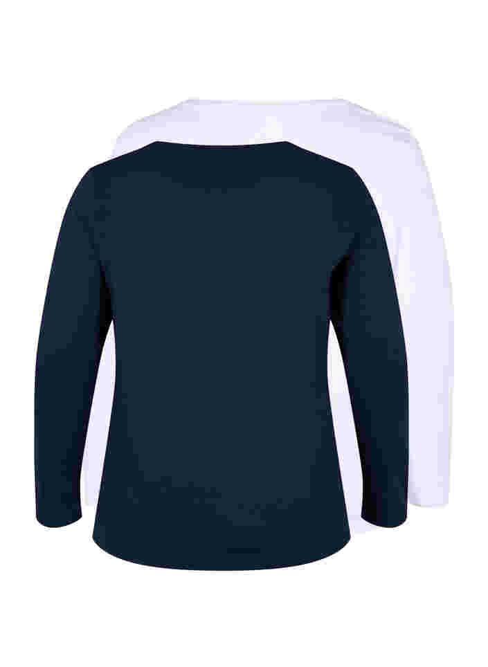 2-pak basis bluse i bomuld, Navy B/B White, Packshot image number 1