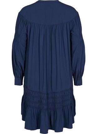 Langærmet viskose kjole med smockdetaljer, Navy Blazer, Packshot image number 1