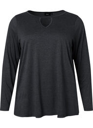 Meleret bluse med lange &aelig;rmer, Black Mel. 