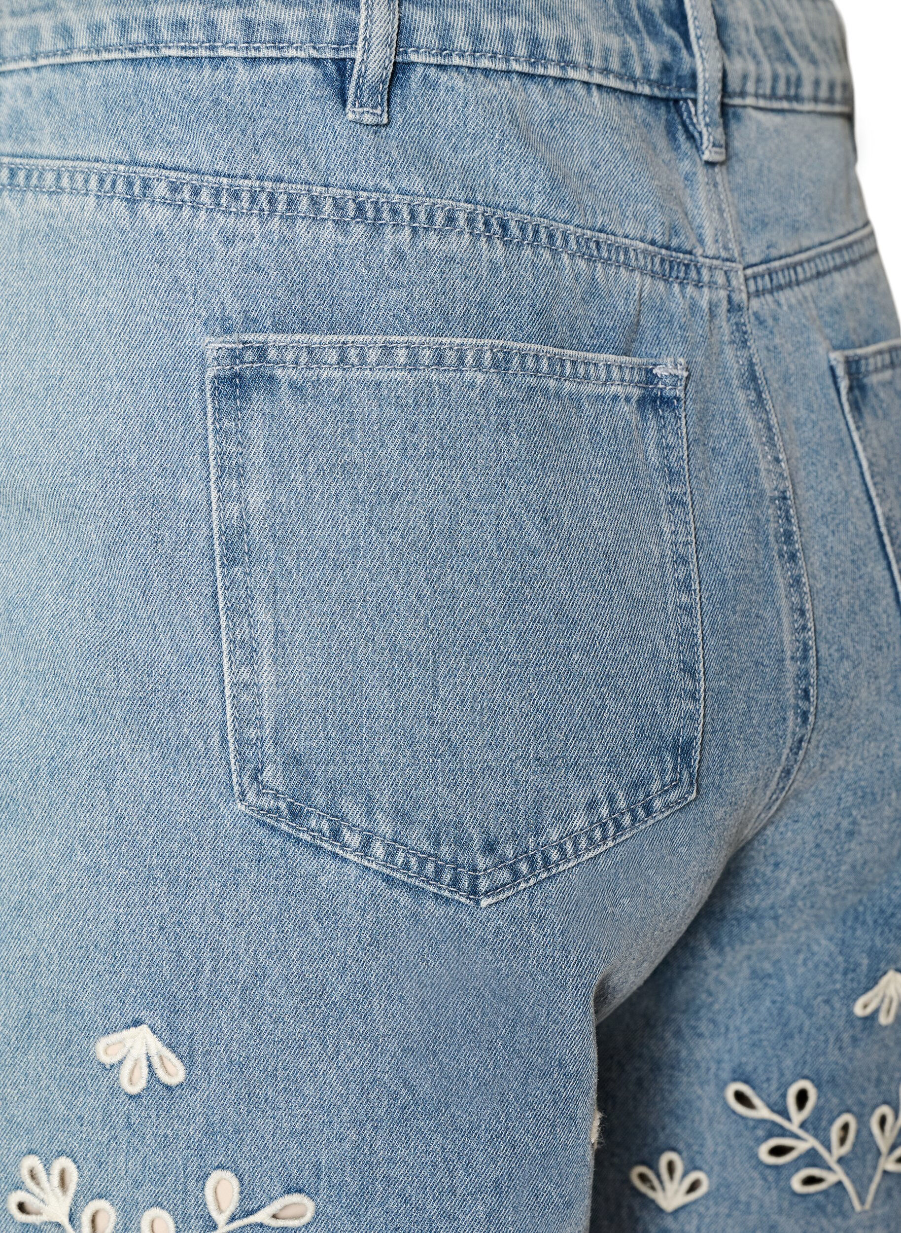 Zizzi Denimshorts med broderie anglaise og h&oslash;j talje, Bl&aring;, Packshot image number 3