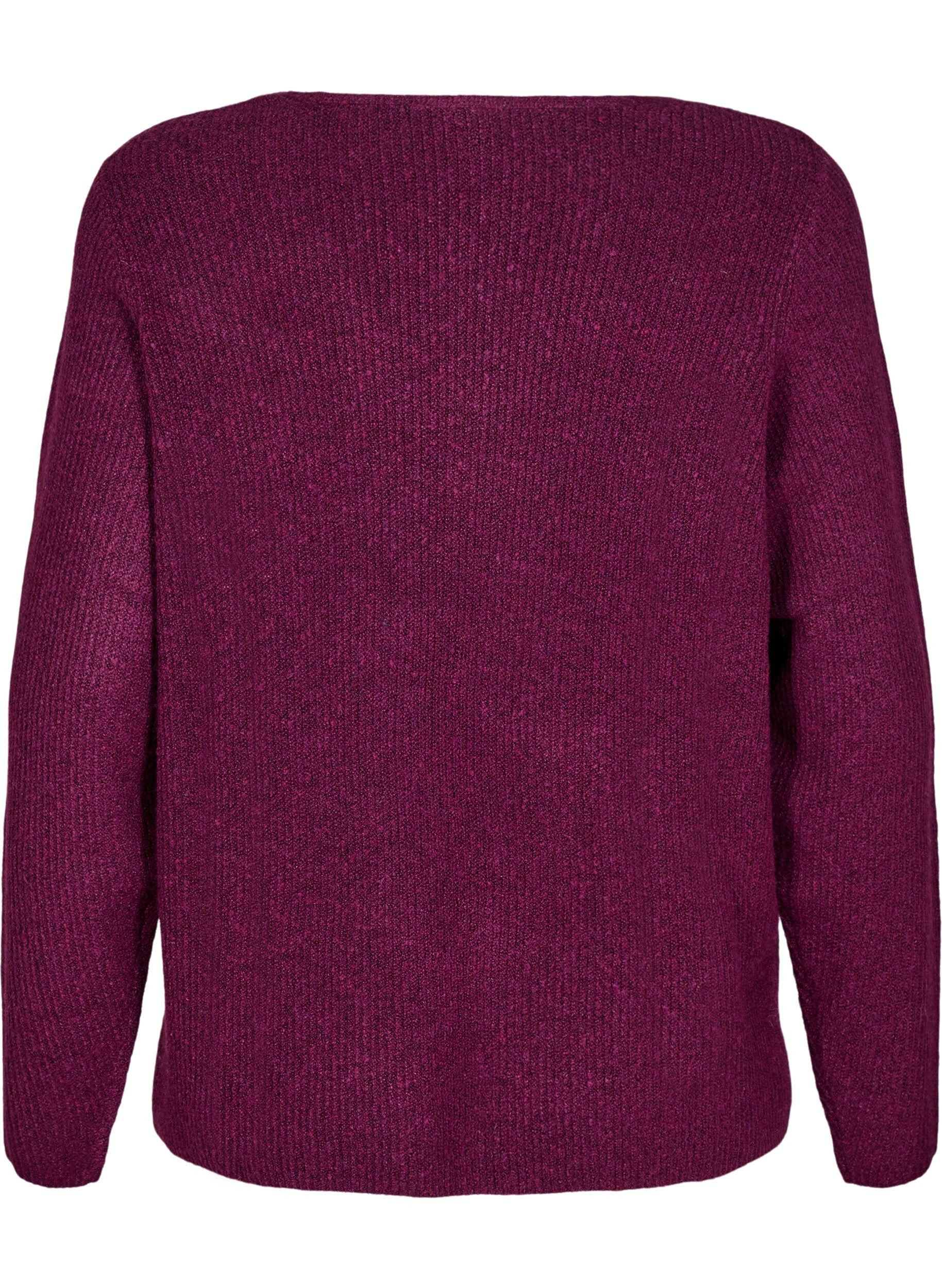 Zizzi Strikbluse med v-hals og lange &aelig;rmer, Potent P. Black Mel., Packshot image number 1