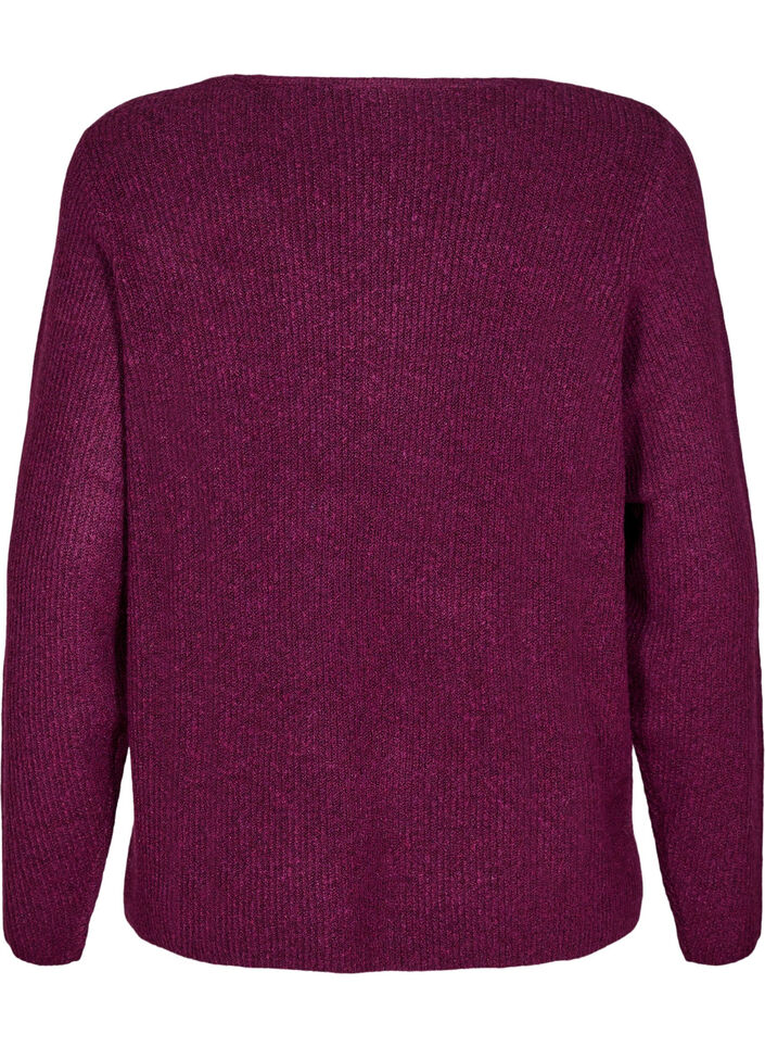 Strikbluse med v-hals og lange ærmer, Potent P. Black Mel., Packshot image number 1