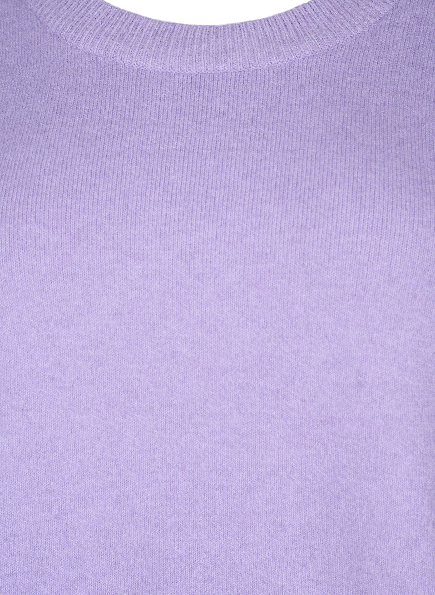 Zizzi Lang&aelig;rmet strikbluse med rund hals, Bougainvillea Mel., Packshot image number 2