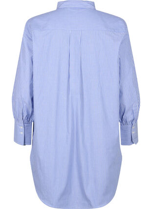 Løstsiddende skjorte i bomuld med striber, Baja Blue Stripe, Packshot image number 1