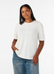 Bluse med knapdetalje og korte puf&aelig;rmer, Beige, Model image number 0