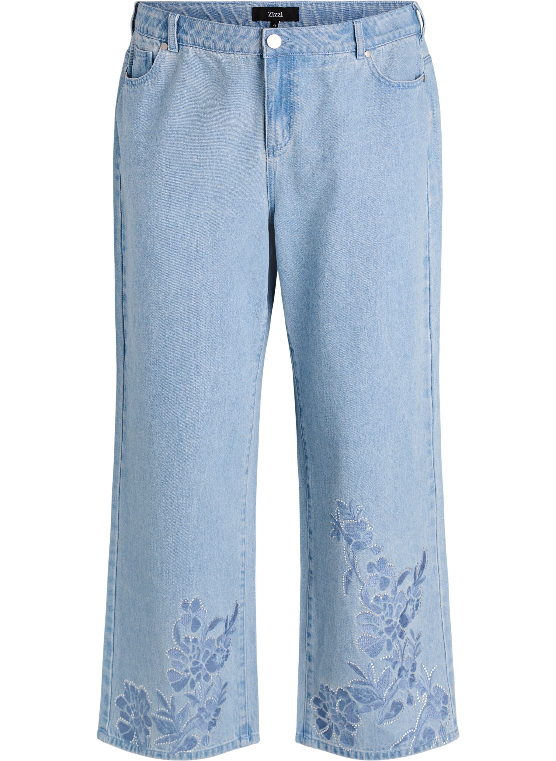 Zizzi Myra jeans med wide fit og blomsterdetaljer, Bl&aring;, Packshot image number 0