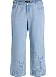 Myra jeans med wide fit og blomsterdetaljer, Bl&aring;