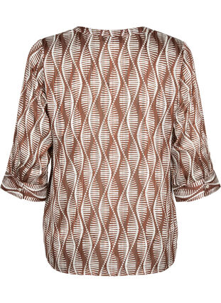 Bluse med print og 3/4 ærmer, Brown Abstract AOP, Packshot image number 1